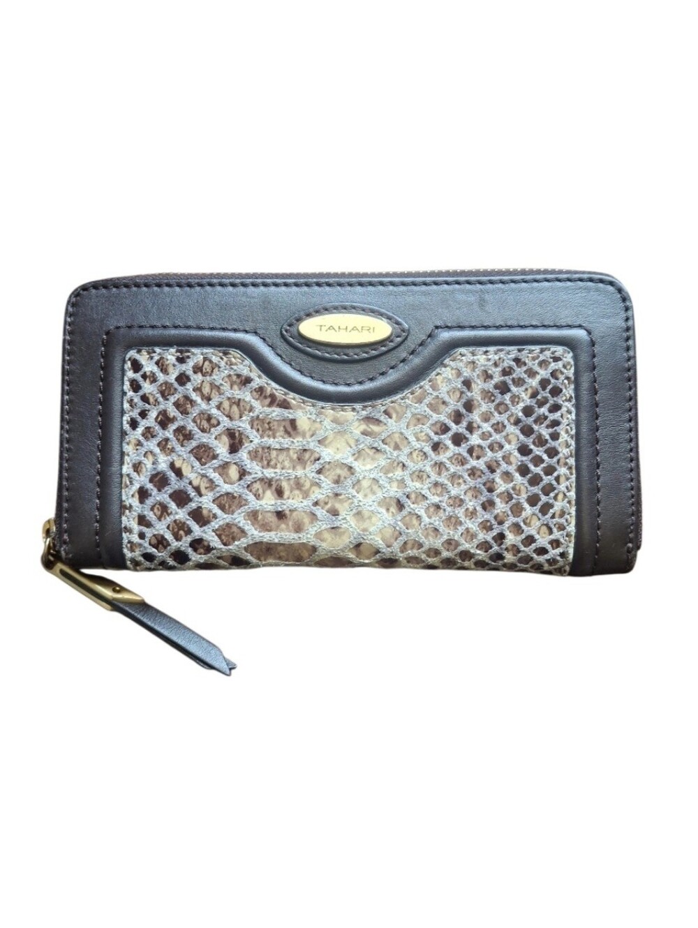 Tahari Brown & Snakeskin Print Zip-Around Wallet